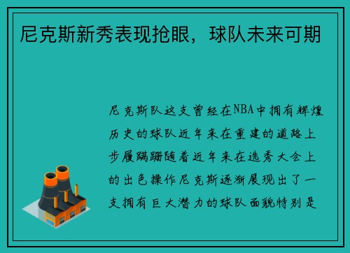 尼克斯新秀表现抢眼，球队未来可期