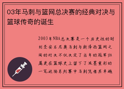 03年马刺与篮网总决赛的经典对决与篮球传奇的诞生